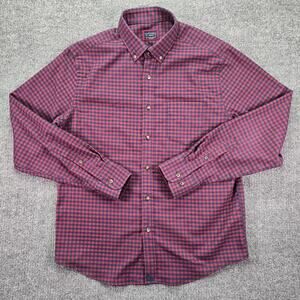 Untuckit Shirt Mens Medium Red Blue Check Performance Stretch Long Sleeve Office
